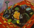 Plats et fruits sur un tapis rouge et noir 1906 fauvisme abstrait Henri Matisse